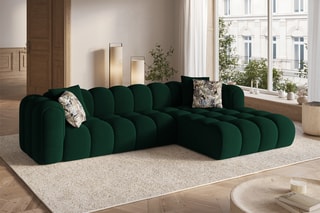 Canapé d’angle droit modulable Elise - Vert foncé - 4 places - En tissu velours