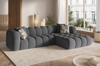Canapé d’angle droit modulable Elise - Gris foncé - 4 places - En tissu velours