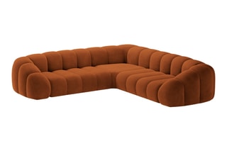 Canapé d’angle Lyna - Rouge brique - 5 places - En tissu velours