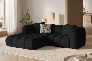 Canapé d'angle gauche modulable Elise - Noir - 3 places - En tissu chenille