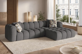 Canapé d'angle droit modulable Elise - Gris - 4 places - En tissu chenille