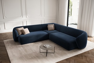 Canapé d'angle symétrique Louis - Bleu roi - 5 places - En tissu velours