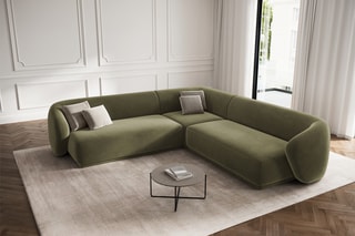 Canapé d'angle symétrique Louis - Vert foncé - 5 places - En tissu velours