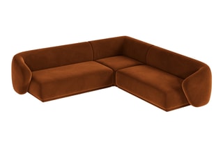 Canapé d'angle symétrique Louis - Rouge brique - 5 places - En tissu velours