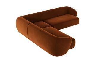 Canapé d'angle symétrique Louis - Rouge brique - 5 places - En tissu velours