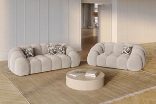 Canapé Lyna - Beige - 3 places - En tissu velours