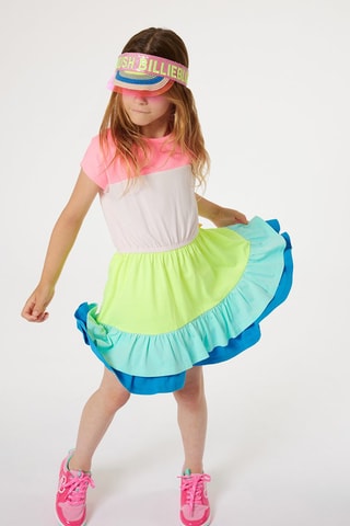 Vestido com folhos - Rosa e amarelo