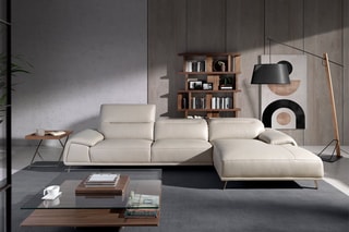 Canapé d'angle droit en cuir - 
Beige