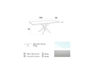 Table à manger en verre - 180 x 75 x 95 cm
