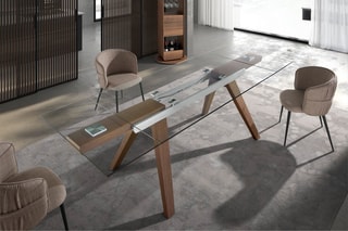 Table extensible en verre et noyer - 180-270 x 76 x 100 cm