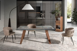 Table extensible en verre et noyer - 180-270 x 76 x 100 cm