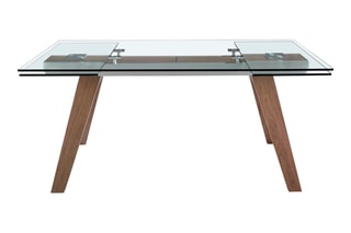 Table extensible en verre et noyer - 180-270 x 76 x 100 cm