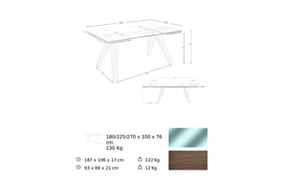 Table extensible en verre et noyer - 180-270 x 76 x 100 cm