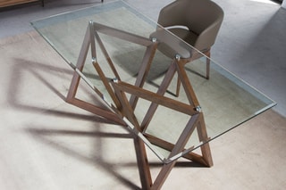Table à manger en verre et frêne - 180 x 75 x 90 cm