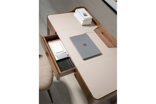 Bureau en bois 1 tiroir - Imitation noyer et beige