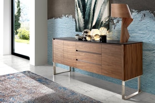 Buffet 3 portes - Imitation noyer et argenté