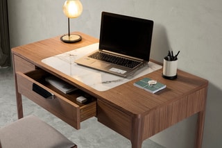Bureau - Imitation noyer et blanc