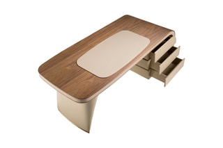 Bureau 3 tiroirs - Imitation noyer et beige