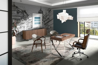 Bureau - Imitation noyer et argenté