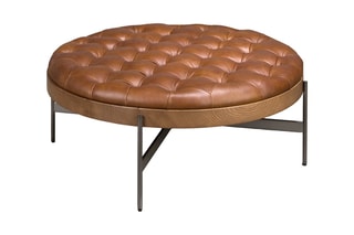 Table basse en bois et cuir - 100 x 40 x 100 cm