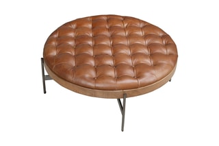 Table basse en bois et cuir - 100 x 40 x 100 cm