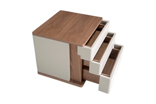 Table de chevet 3 tiroirs - Blanc et imitation noyer
