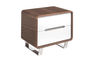 Table de chevet 2 tiroirs - Imitation noyer et blanc