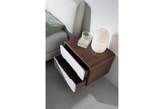 Table de chevet 2 tiroirs - Imitation noyer et blanc