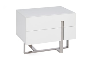 Table de chevet 2 tiroirs - Blanc et argenté