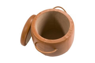 Pouf 2-en-1 - Camel - En cuir