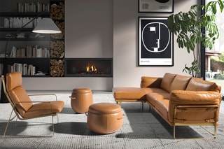 Pouf 2-en-1 - Camel - En cuir