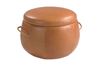 Pouf 2-en-1 - Camel - En cuir