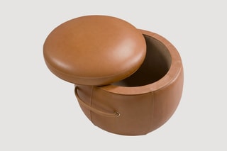 Pouf 2-en-1 - Camel - En cuir