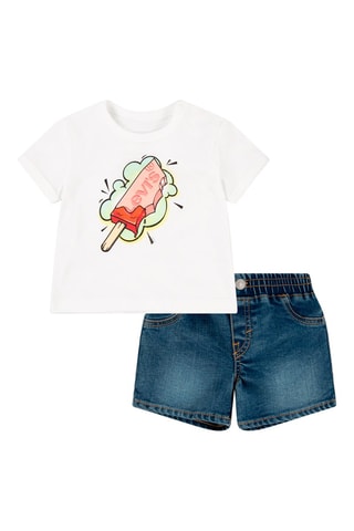 T-shirt et short en jean - Blanc et bleu