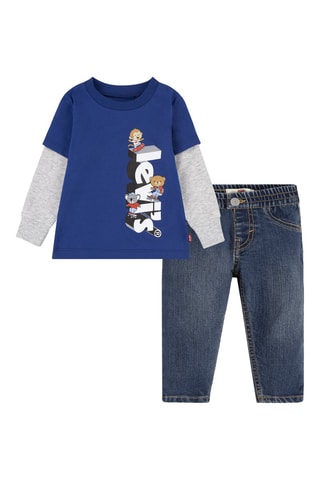 T-shirt et jean - Blanc, bleu et gris