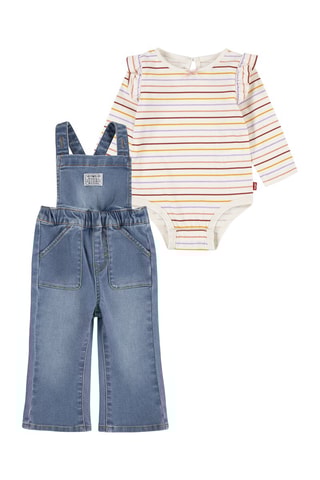 Body et salopette en jean - Blanc, rouge, bleu et jaune