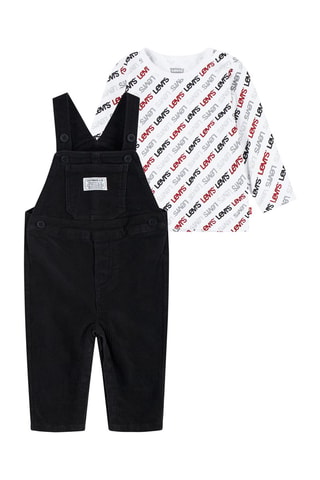 T-shirt et salopette en velours - Blanc, gris, noir et rouge