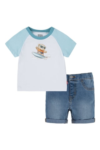 T-shirt et short en jean - Blanc et bleu