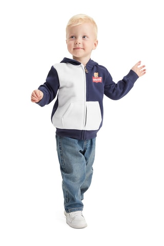 Sweat à capuche - Blanc, beige, rouge et bleu