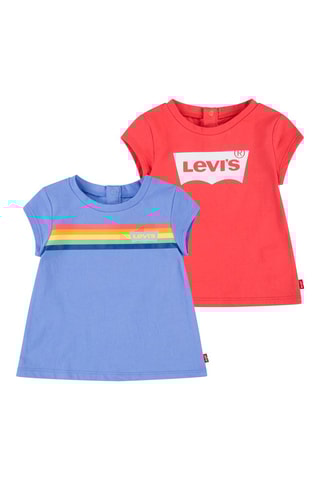 2 t-shirts - Blanc, bleu, jaune et rose