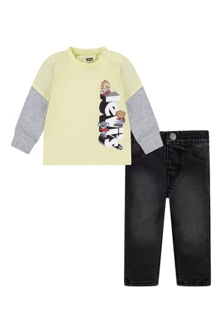 T-shirt et jean - Blanc, noir, jaune et gris