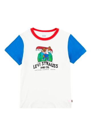 T-shirt - Beige, rouge et bleu