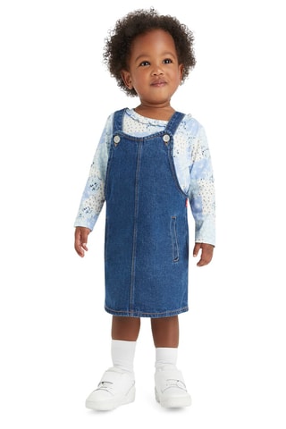 Body et robe-salopette en jean - Blanc, bleu et vert