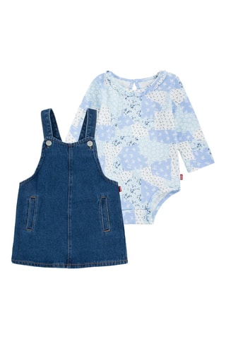 Body et robe-salopette en jean - Blanc, bleu et vert