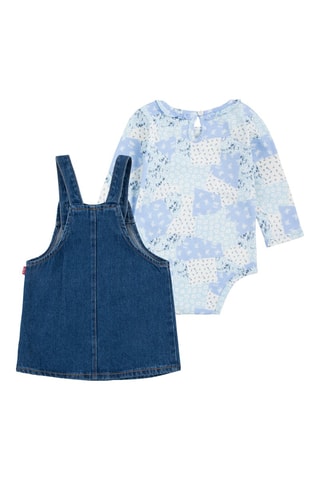 Body et robe-salopette en jean - Blanc, bleu et vert
