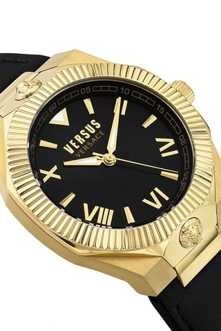 Montre à quartz en cuir et plaqué ion or jaune Echo Park - Noir et doré
