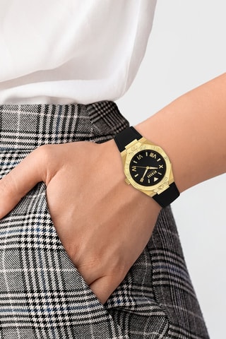 Montre à quartz en cuir et plaqué ion or jaune Echo Park - Noir et doré