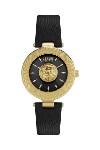 Montre à quartz en cuir et plaqué ion or jaune Brick Lane Lion - Noir