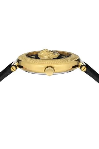 Montre à quartz en cuir et plaqué ion or jaune Brick Lane Lion - Noir