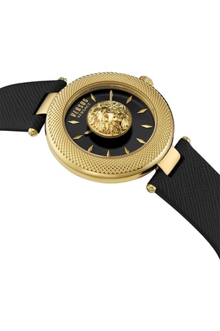 Montre à quartz en cuir et plaqué ion or jaune Brick Lane Lion - Noir